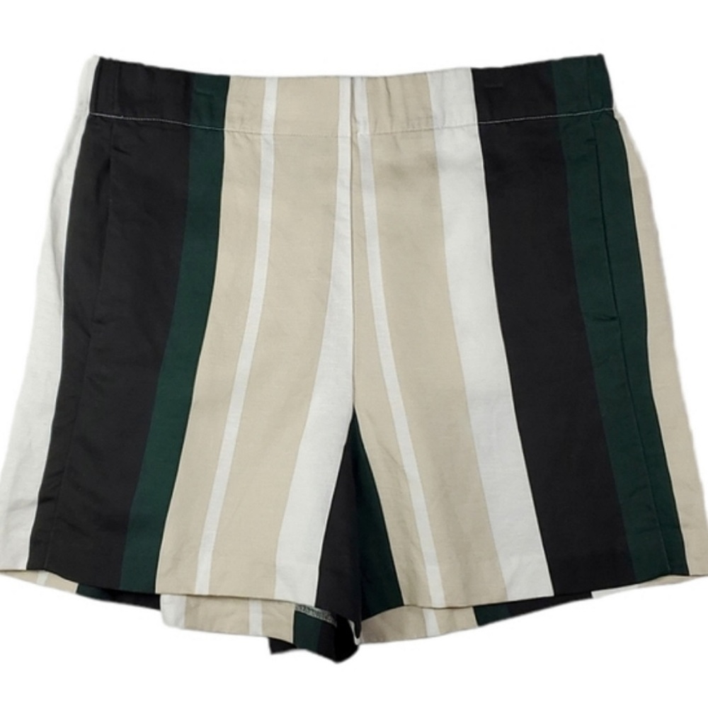 Ann Taylor High Waist Striped Linen Shorts XS elastic waist 28"-32" 2 pockets